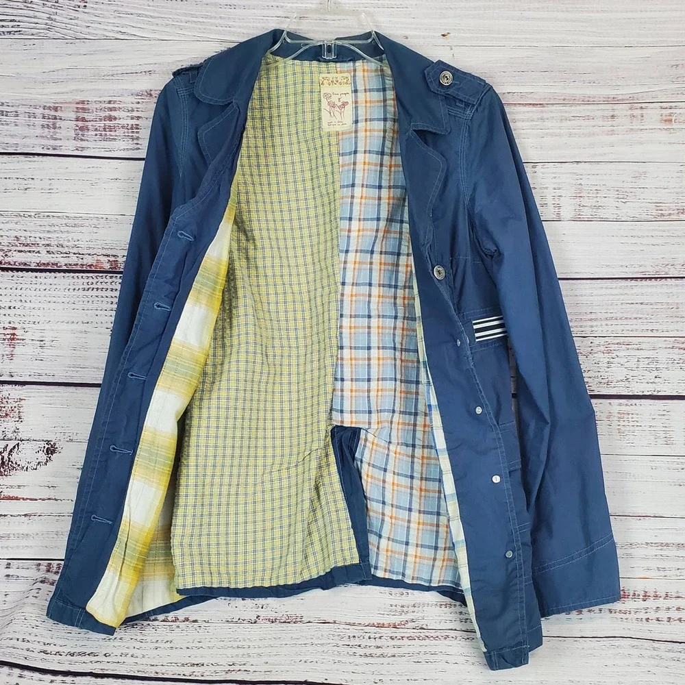 Free People Jacket Trench Coat Size 2 Steel Blue Chore Utility Farmcore Country